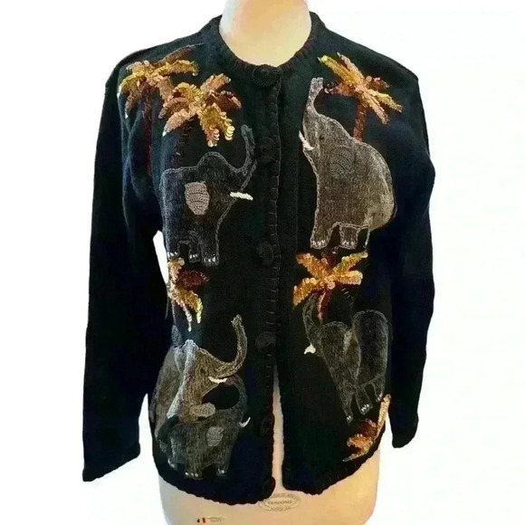 Vintage elephant sequins cardigan - Picture 1 of 7